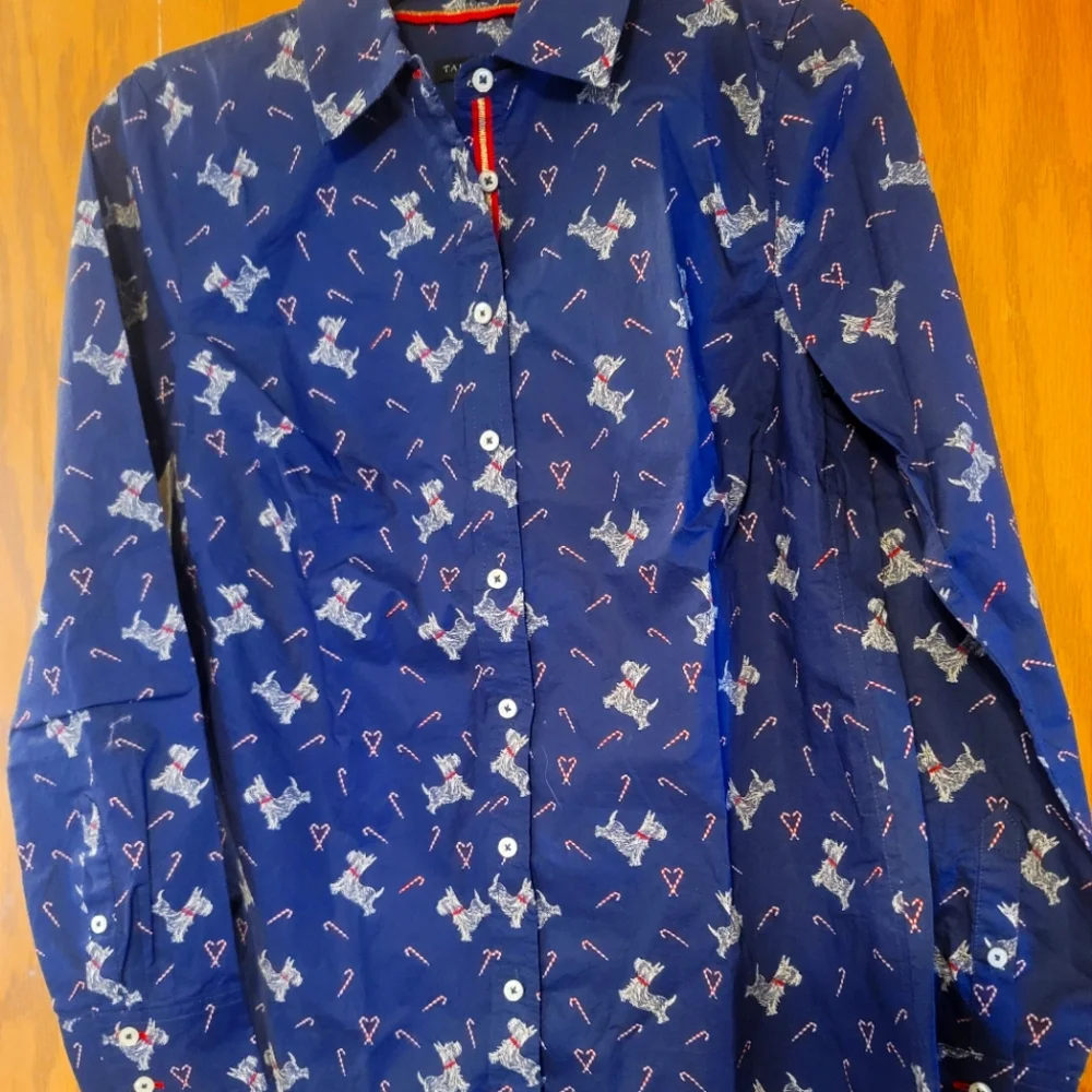 *FINAL* TALBOTS Christmas Long Sleeve Button-Down Shirt: Navy Blue: NWOT: SZ XS